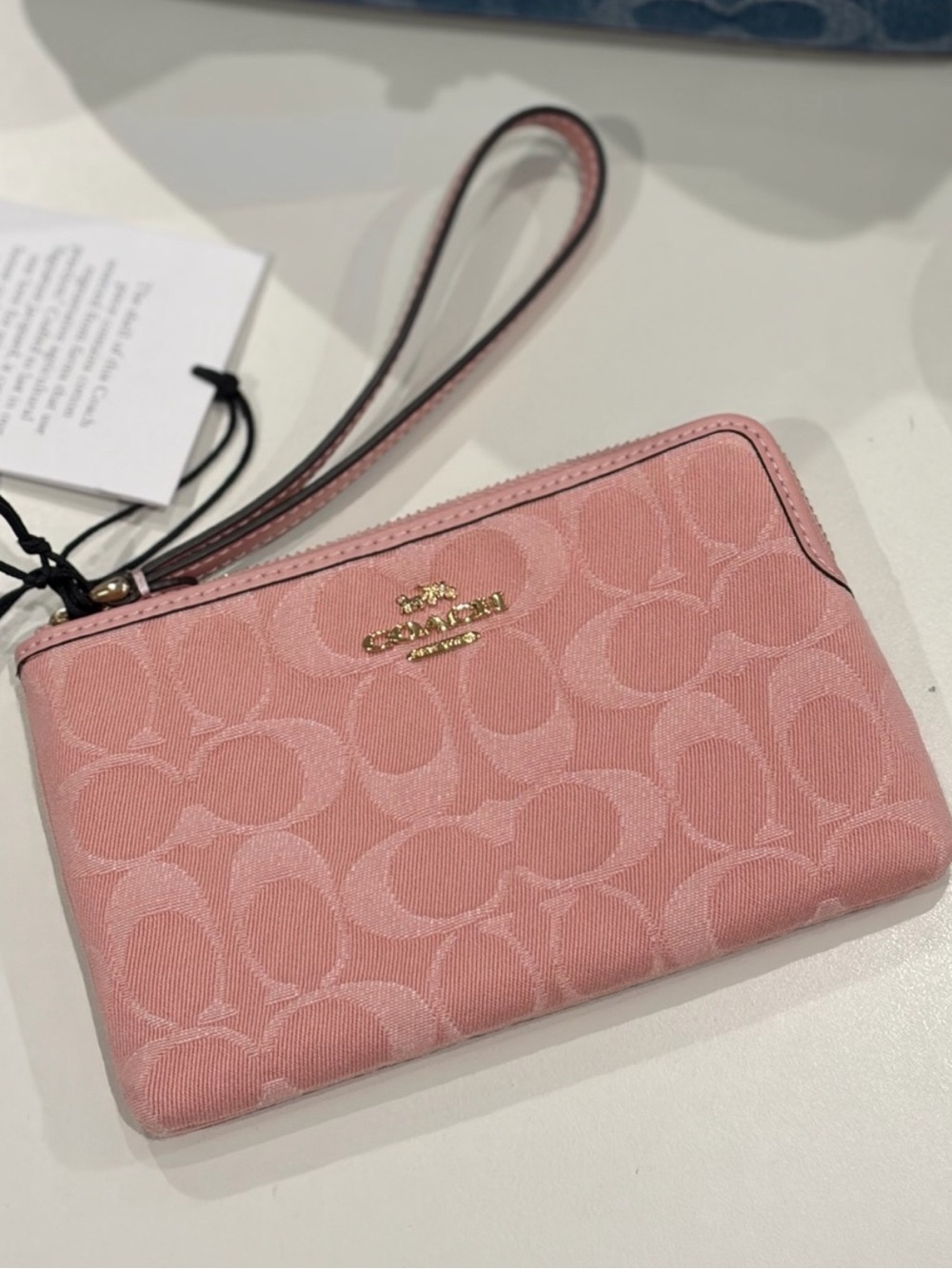 Coach Signature Pink Wristlet Pouch Wallet Denim
